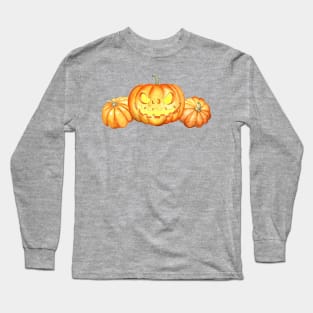 Halloween, scary watercolor pumpkins Long Sleeve T-Shirt